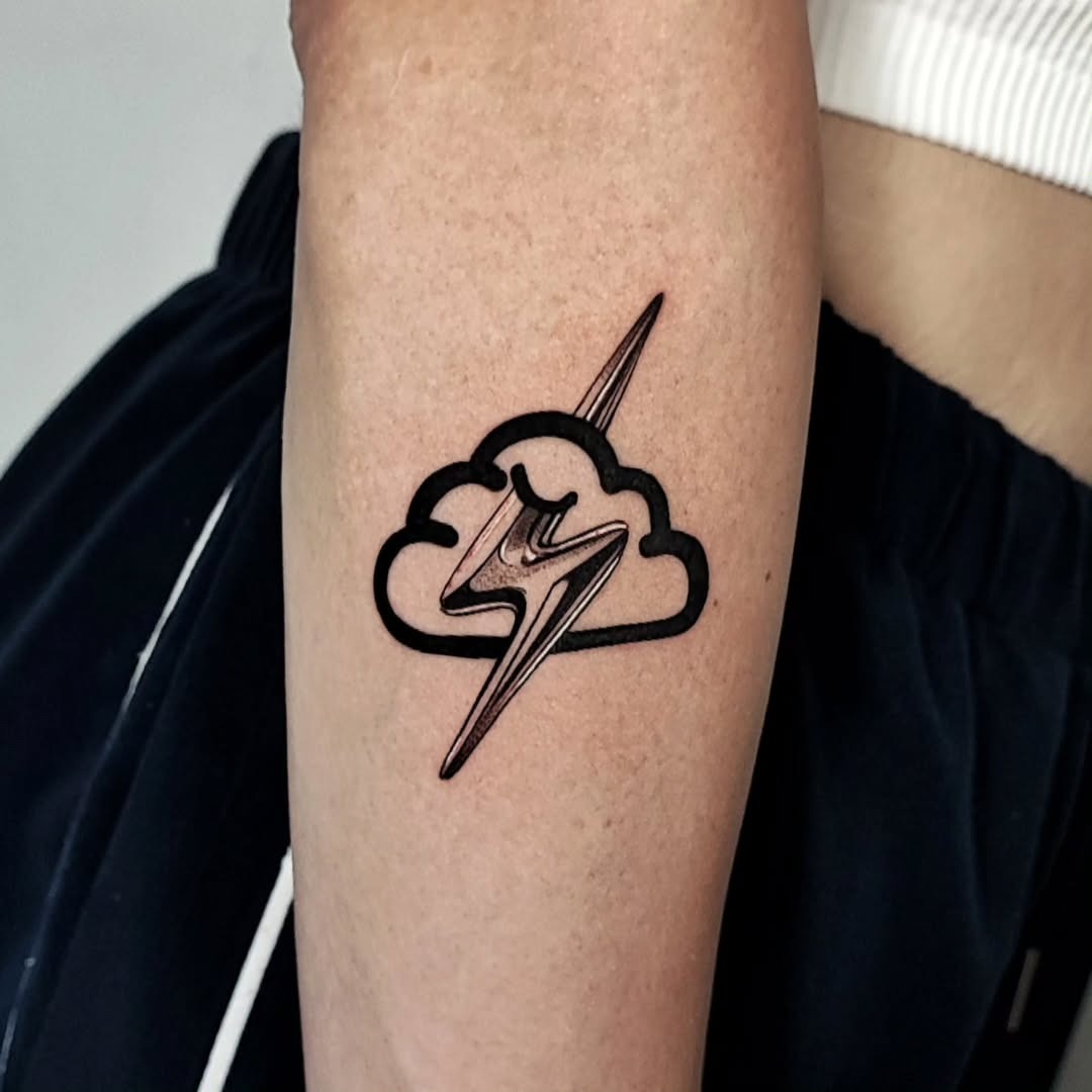 Striking cloud tattoo with lightning bolt Tattoo Design