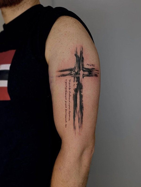 Abstract Cross with Ink Strokes Tattoo Design