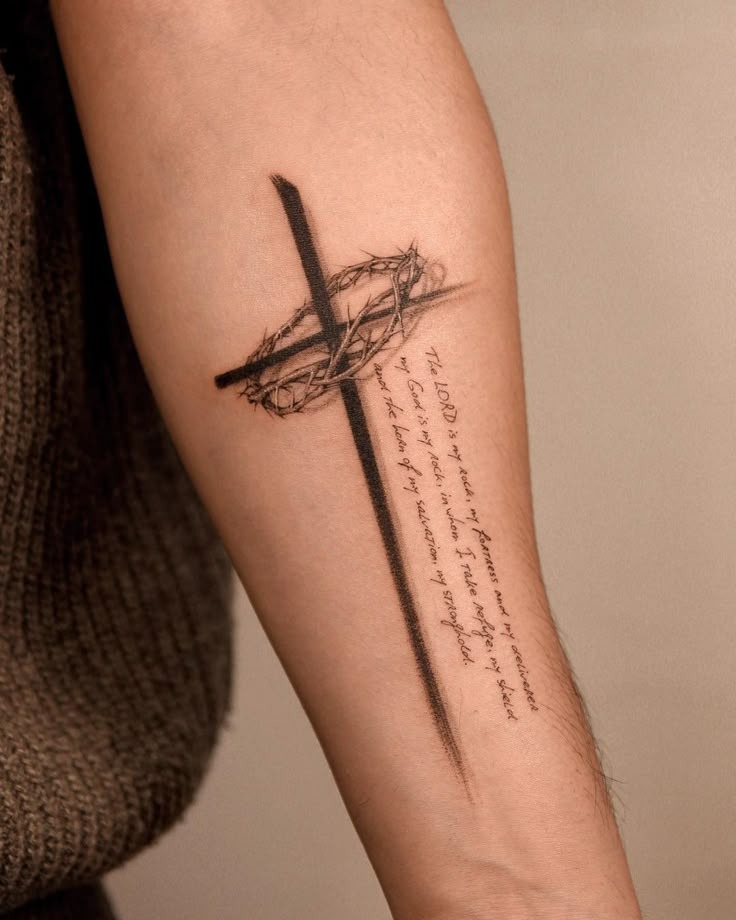 Cross with Bible Verse Tattoo Design