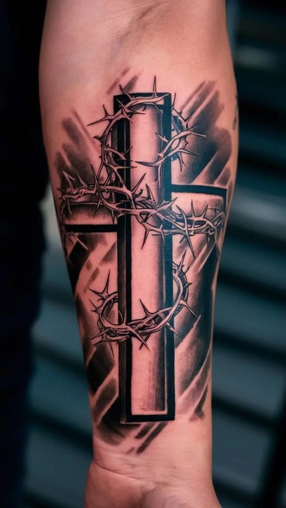 Crown of Thorns Cross Tattoo Tattoo Design