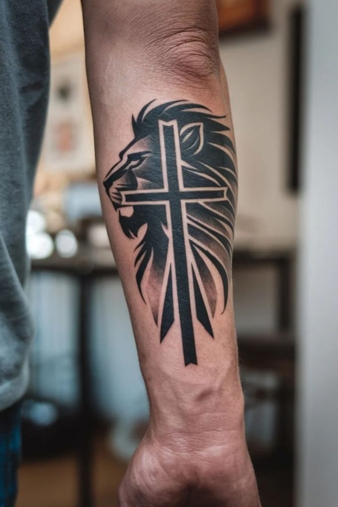 Lion and Cross Fusion Tattoo Tattoo Design
