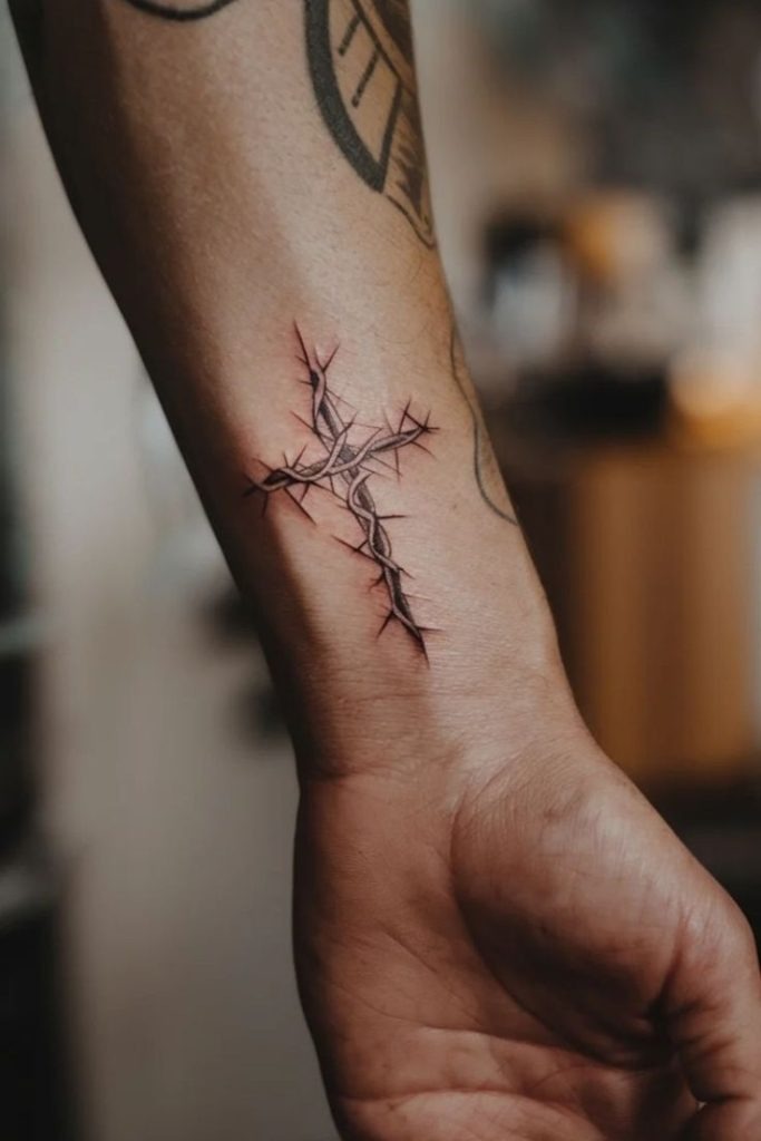 Thorns Wrapped Around a Cross Tattoo Design