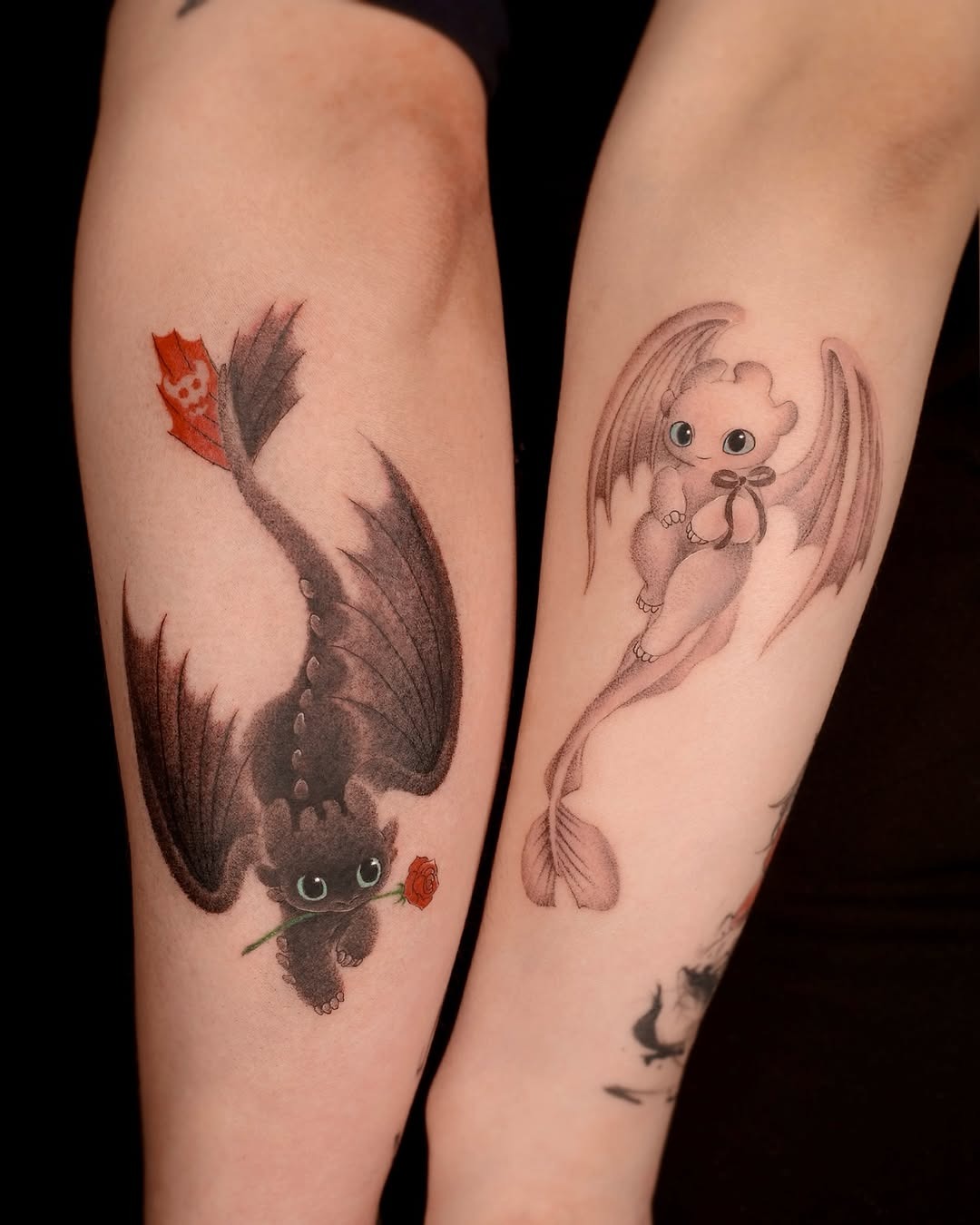 Adorable bat and mermaid tattoo duo Tattoo Design