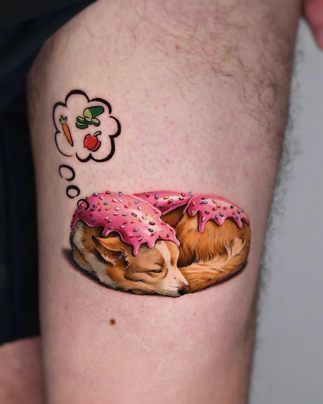 Adorable dog dreaming of delicious donuts Tattoo Design