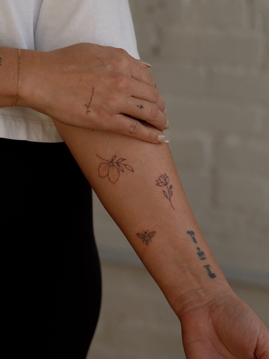Charming minimalistic tattoos on the forearm. Tattoo Design