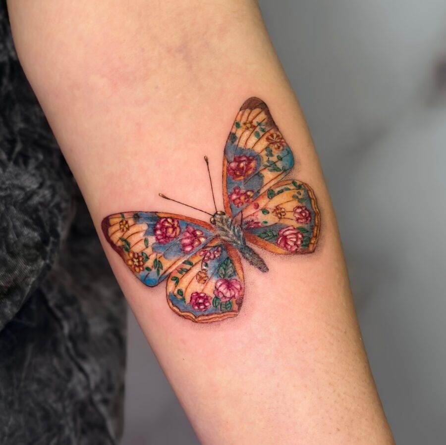 Floral-Patterned Butterfly Tattoo Design Tattoo Design