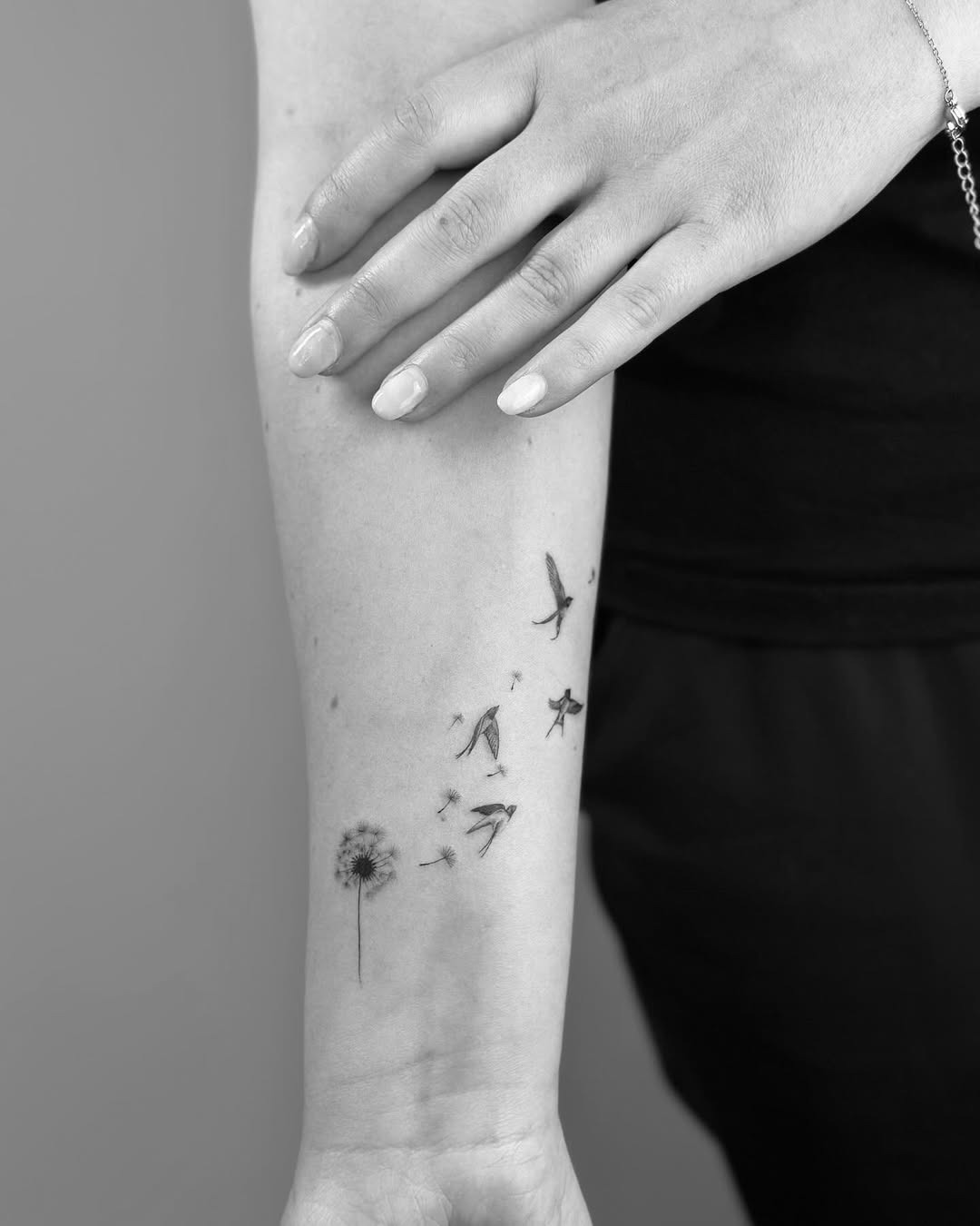 Dandelion tattoo with birds in flight Tattoo Design