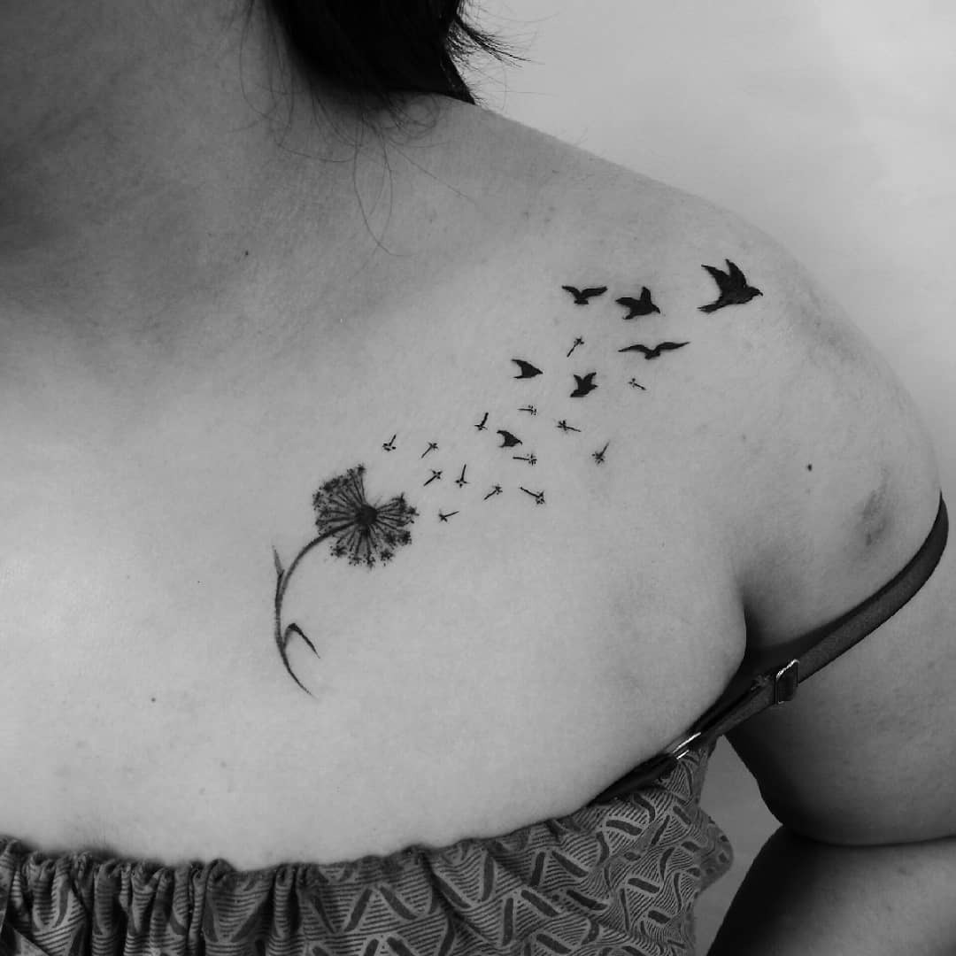 Dandelion tattoo with birds in flight Tattoo Design