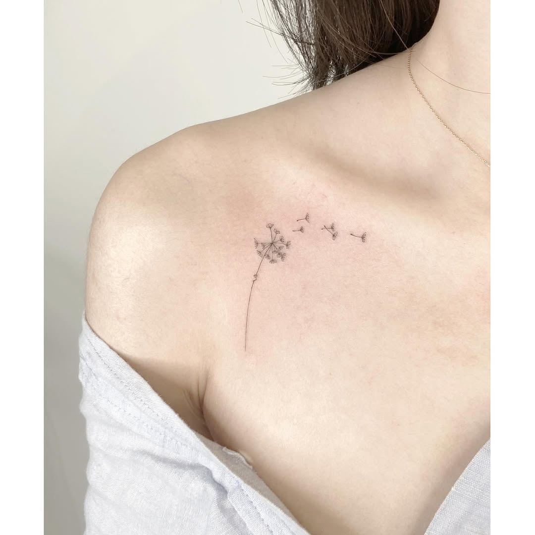 Delicate dandelion tattoo on the shoulder Tattoo Design