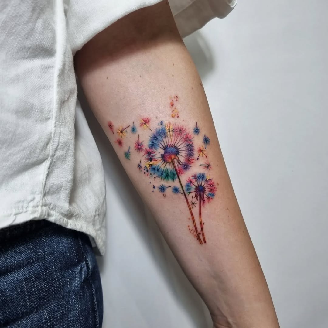 Vibrant watercolor dandelion tattoo design Tattoo Design