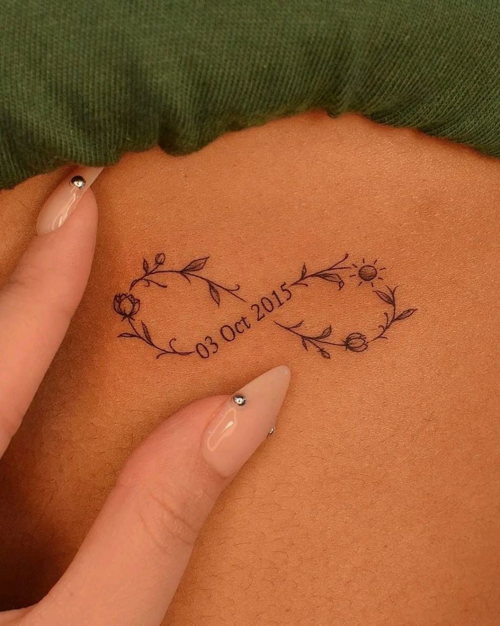 Infinity Date Tattoo with Flowers Tattoo Design