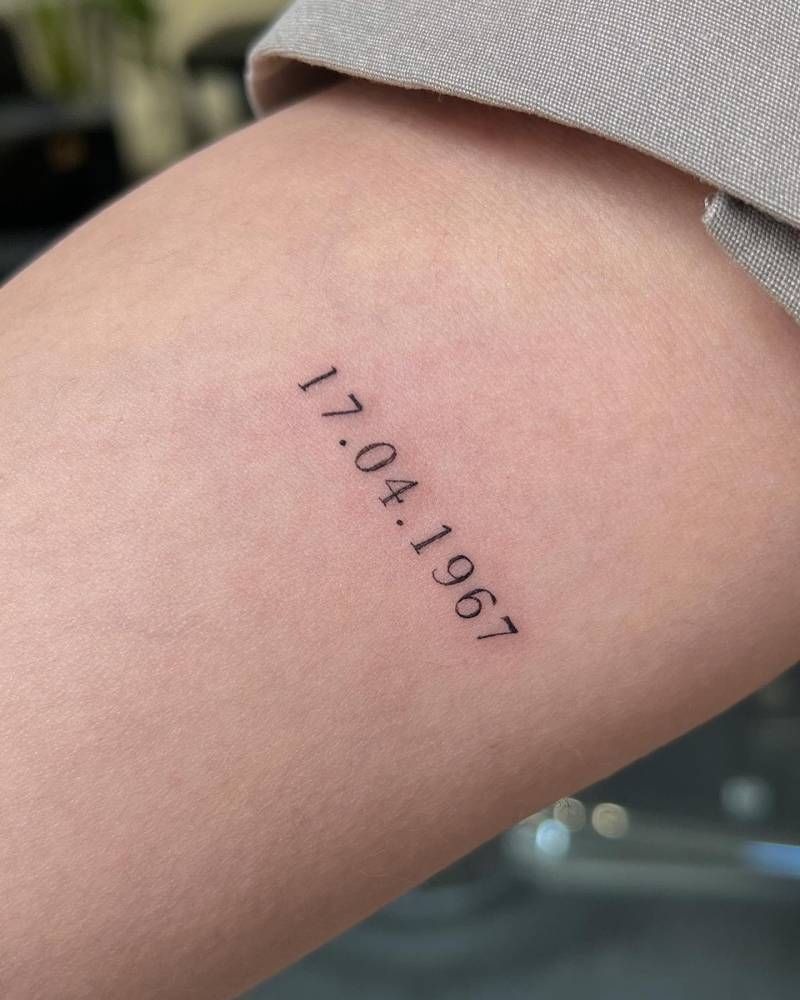 Minimal Diagonal Date Tattoo Tattoo Design