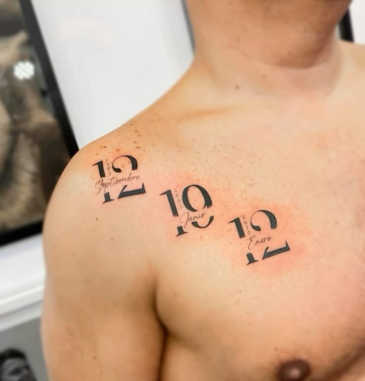 Three-Date Chest Composition Tattoo Design
