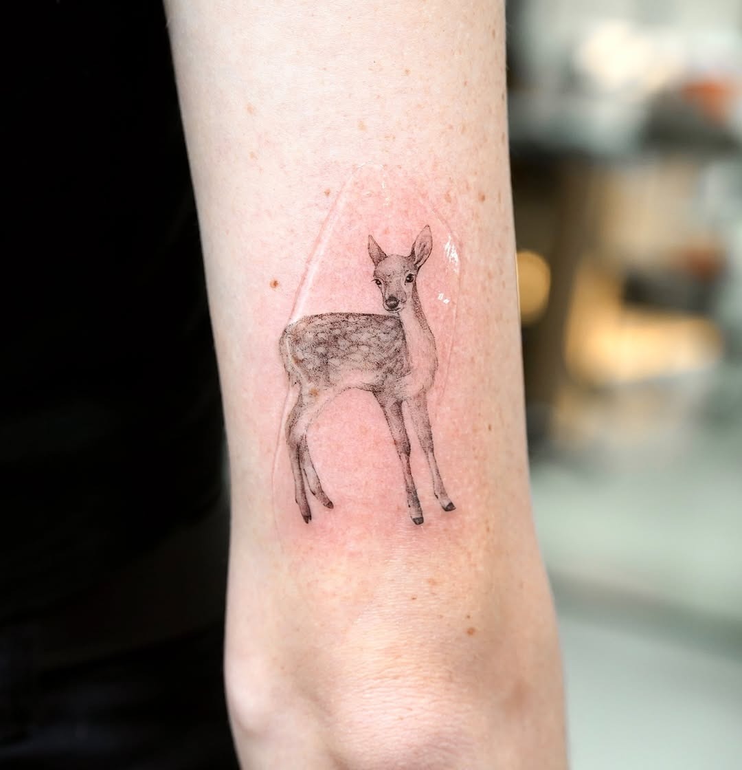 Charming small realistic deer tattoo on arm Tattoo Design