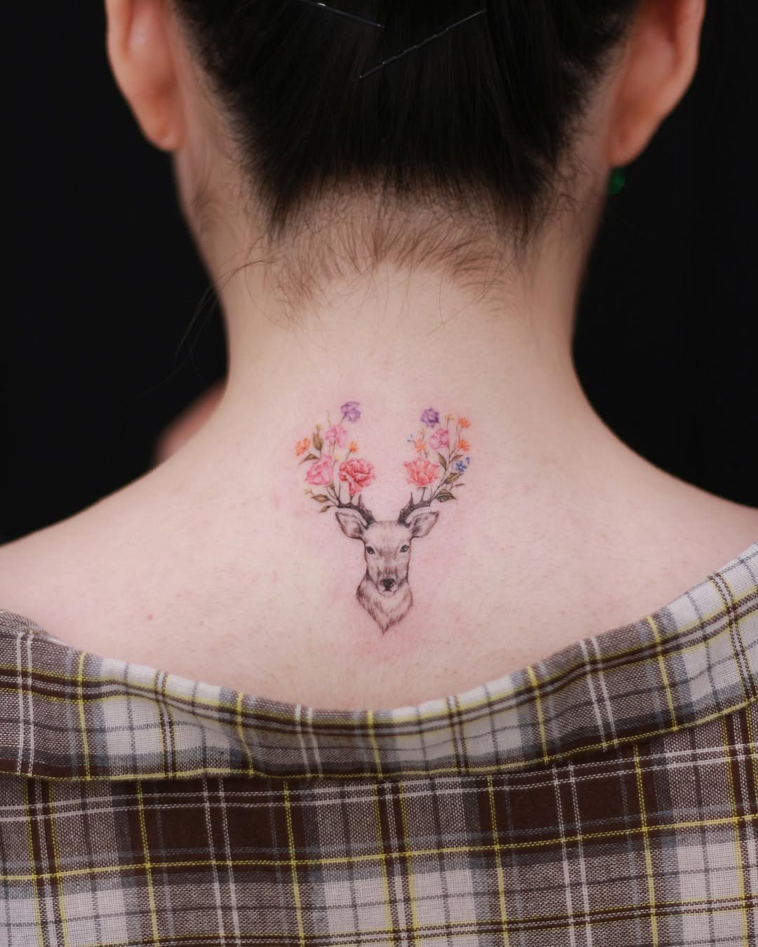 deer tattoo with floral antlers Tattoo Design