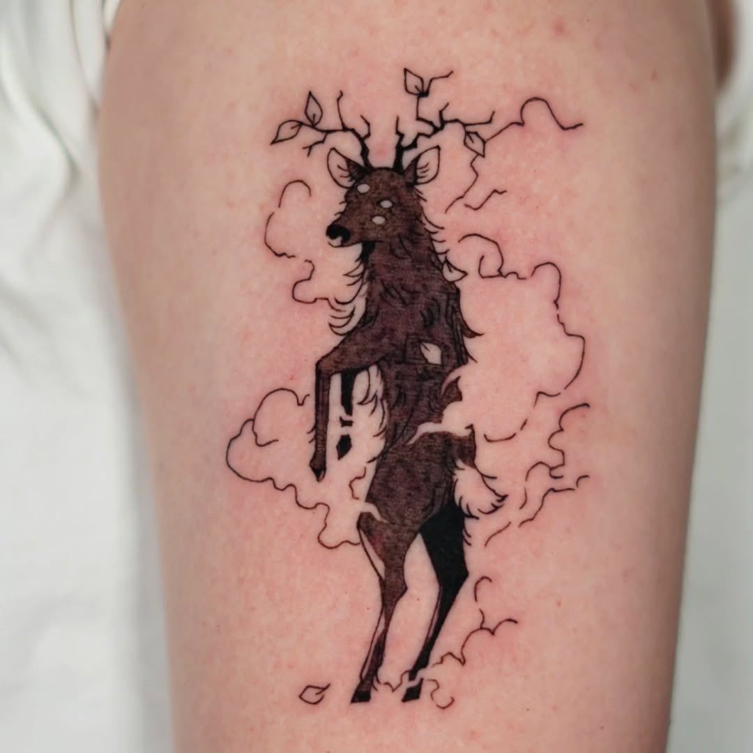 deer tattoo with nature elements Tattoo Design