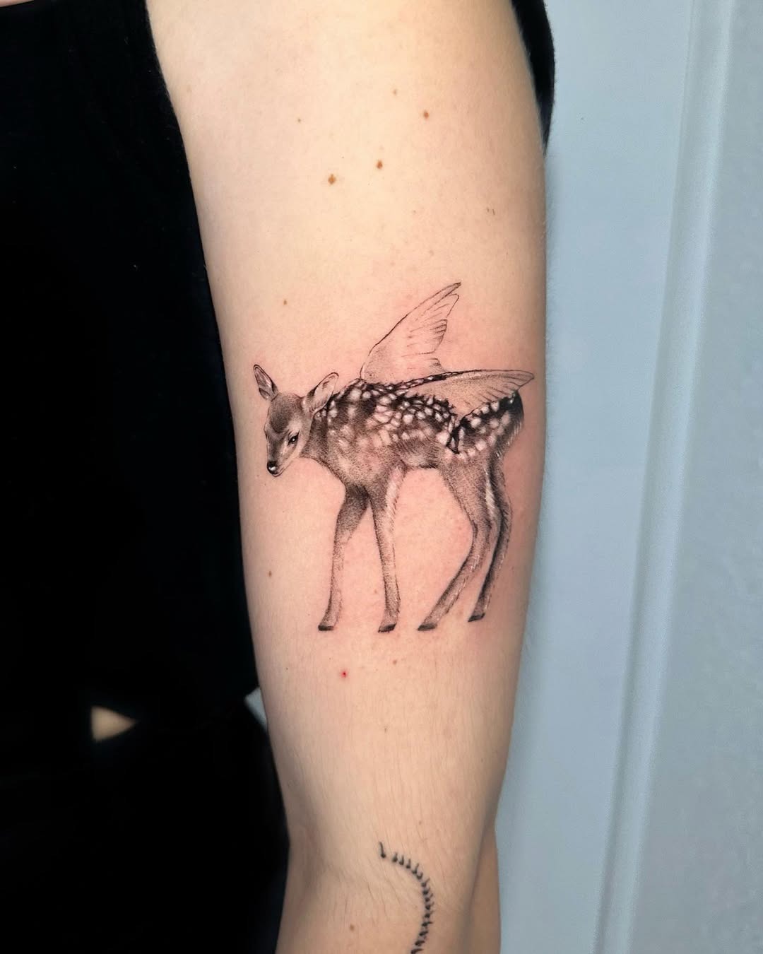 Fantasy deer with delicate wings tattoo Tattoo Design