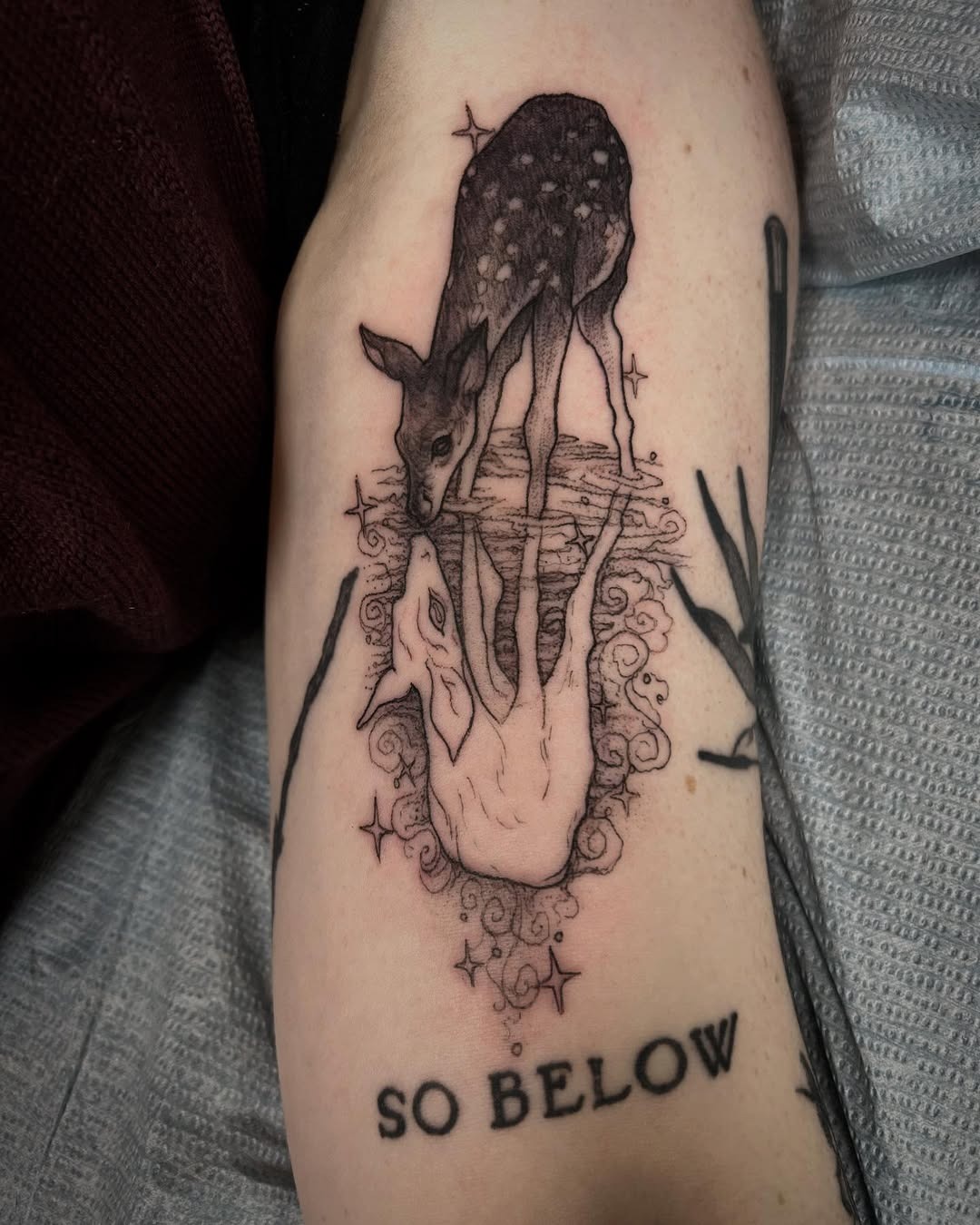 Feminine deer tattoo with celestial elements Tattoo Design