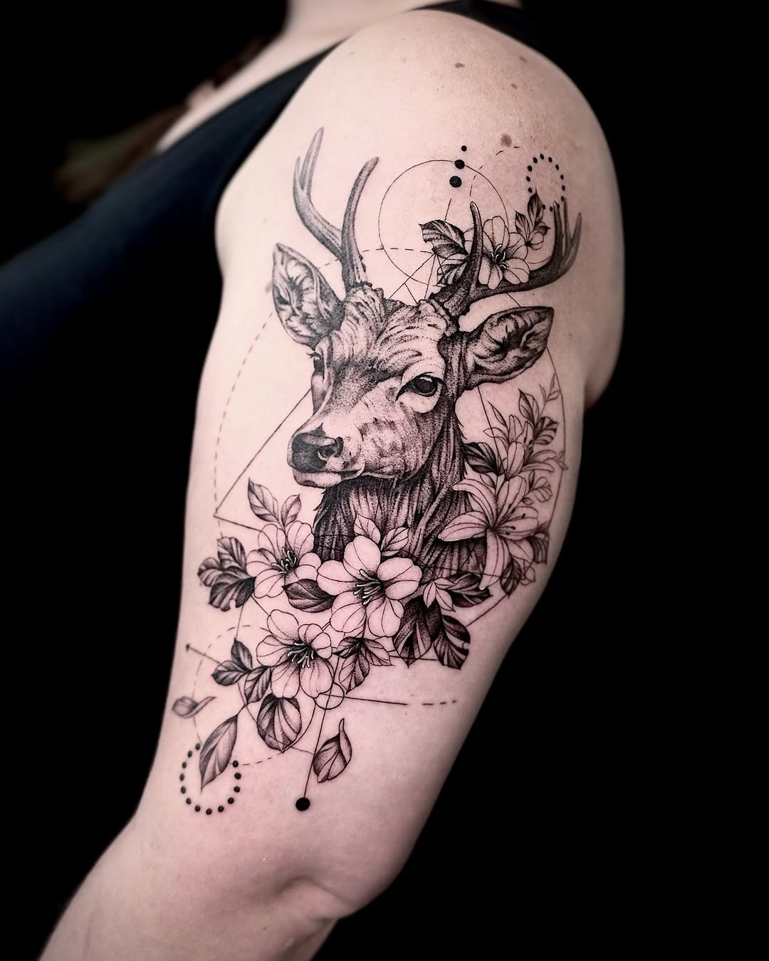 Floral and geometric stag tattoo design Tattoo Design