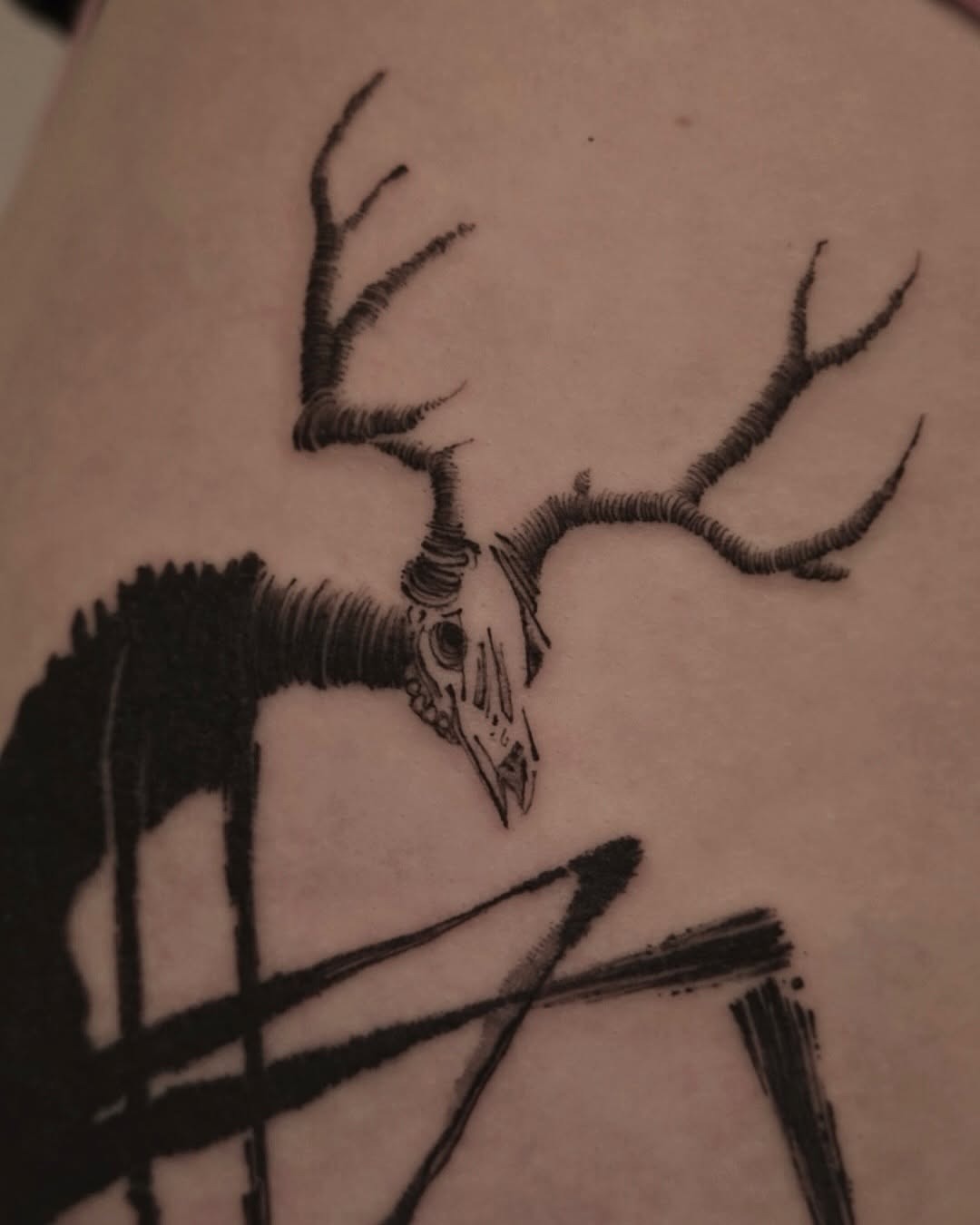 Intricate deer skull tattoo with abstract design Tattoo Design