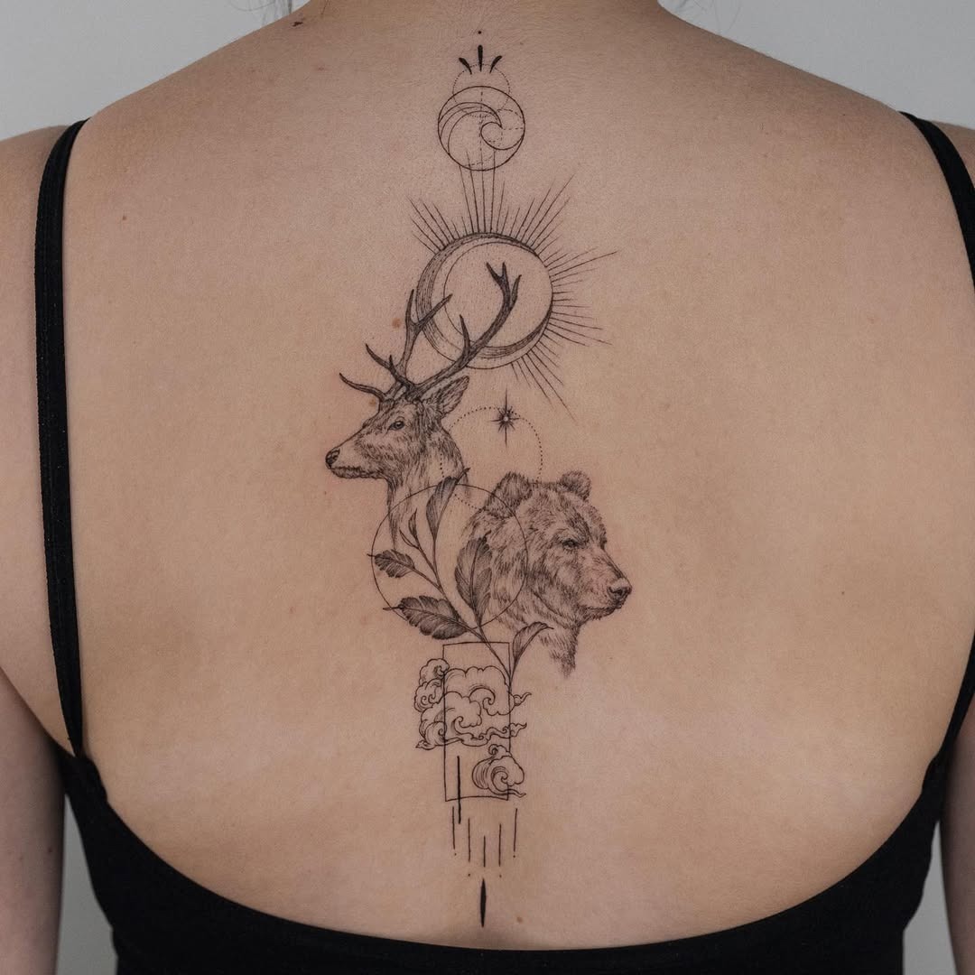 Majestic deer and Bear tattoo design Tattoo Design