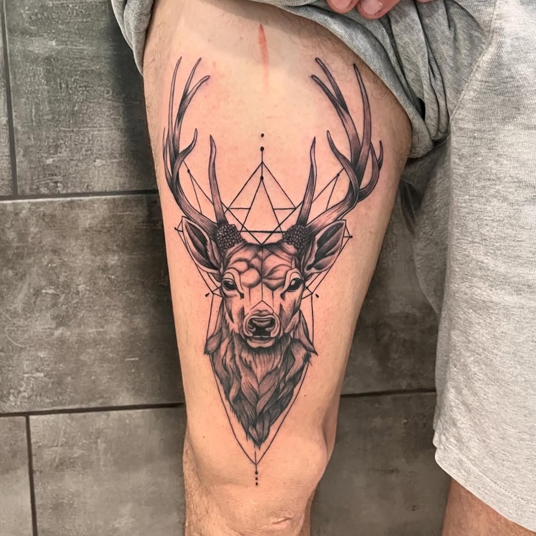 Majestic geometric stag tattoo with intricate design Tattoo Design