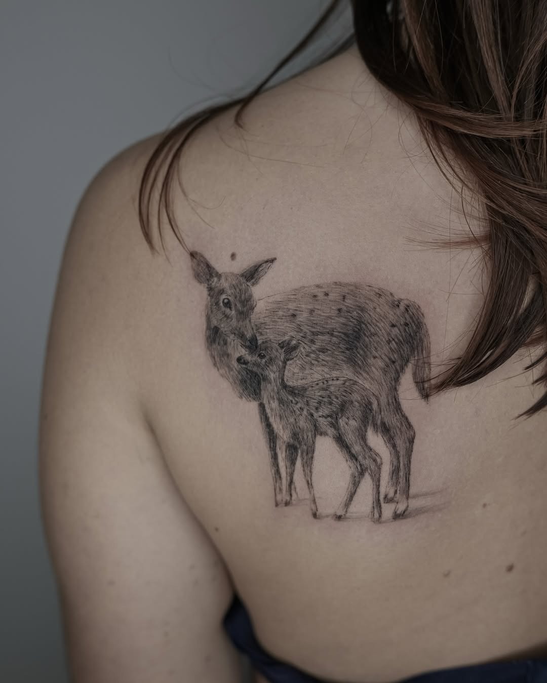 Realistic deer tattoo of mother and calf Tattoo Design