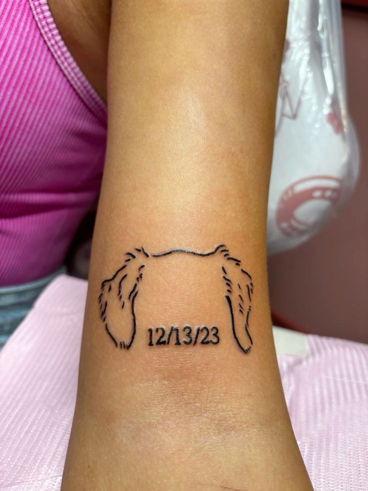 Date and Ears Micro Memorial Tattoo Design