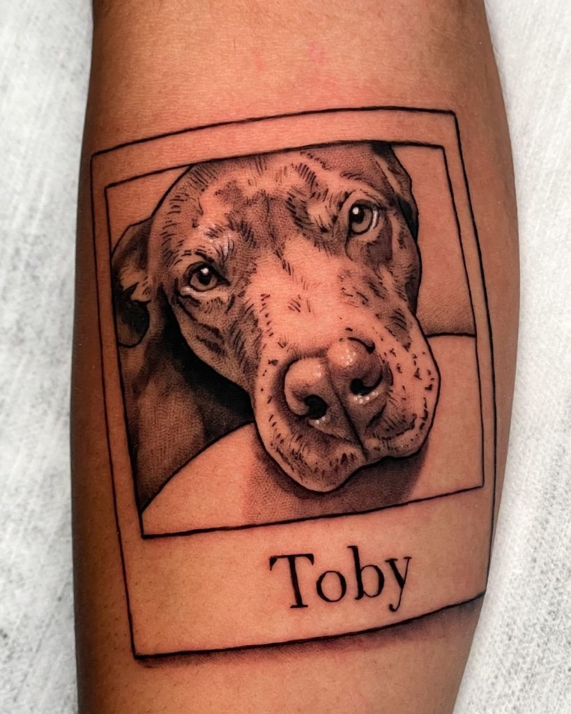 Framed Polaroid-Style Name Tattoo Tattoo Design