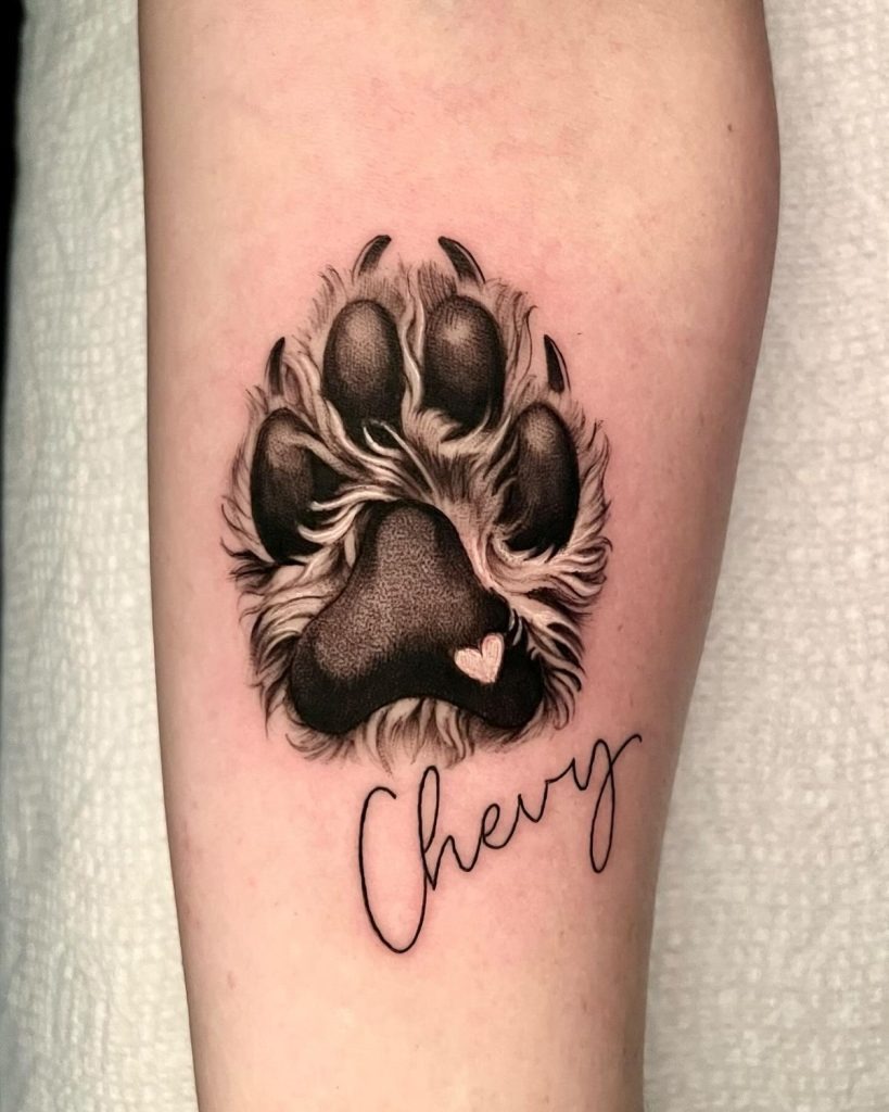 Hyper-Realistic Paw Print With Heart Detail Tattoo Design