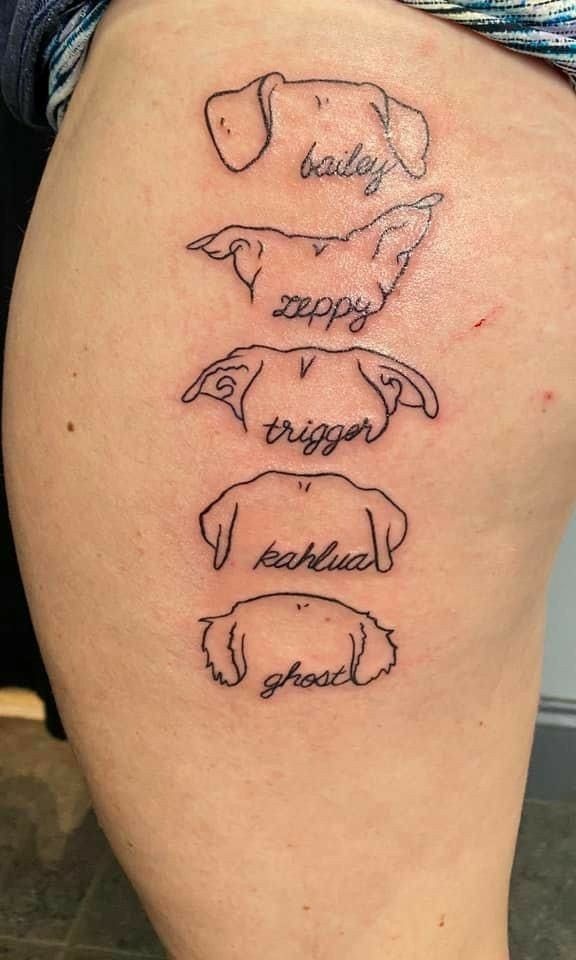 Minimalist Ear Outline With Names Tattoo Design