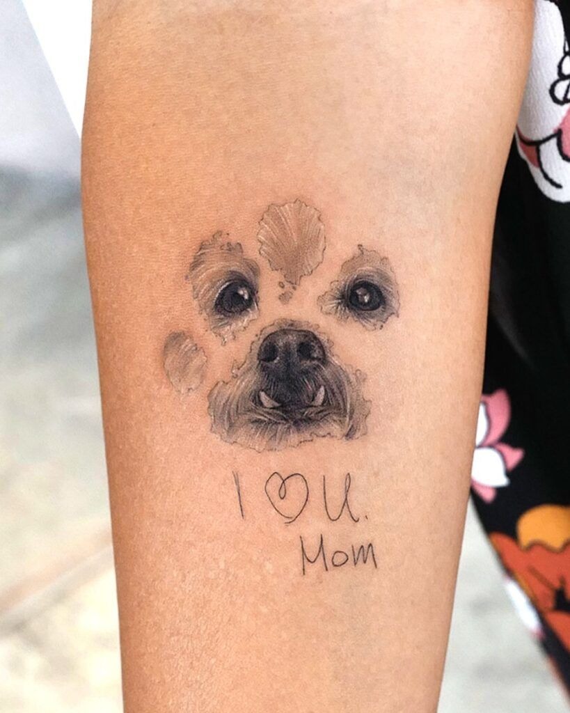 Paw-Print Face With Handwritten Note Tattoo Design