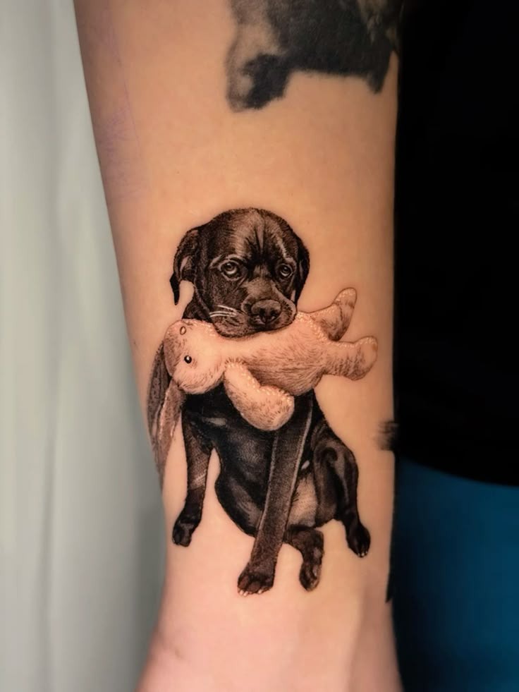 Puppy With Teddy Bear Memory Tattoo Tattoo Design