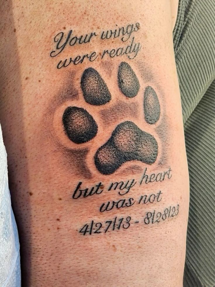 Scripted Paw Print With Dates Tattoo Design