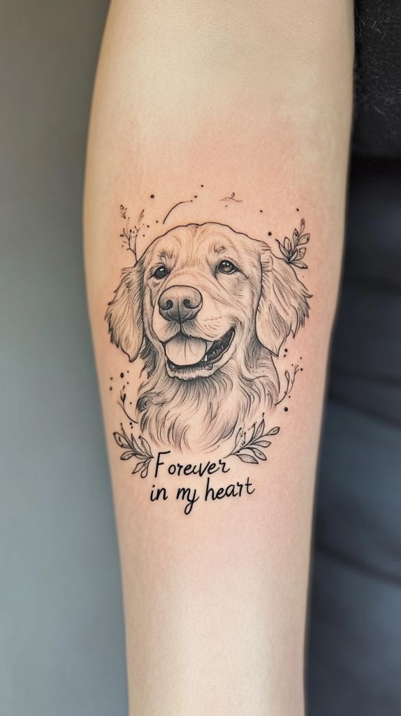 Smiling Golden With Script Memorial Tattoo Design