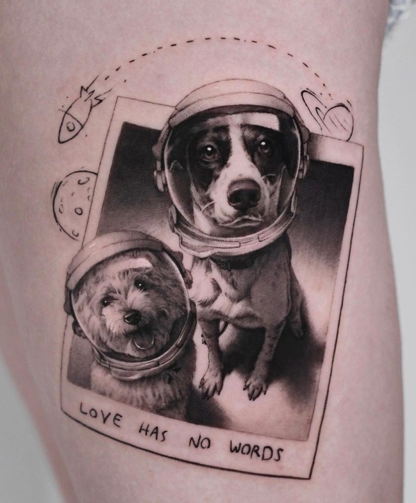 Space Explorer Dog Duo Tattoo Tattoo Design