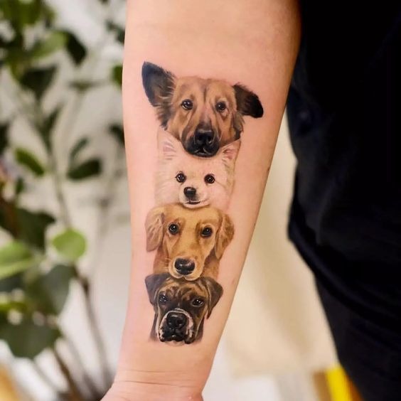 Stacked Dog Portrait Totem Tattoo Design
