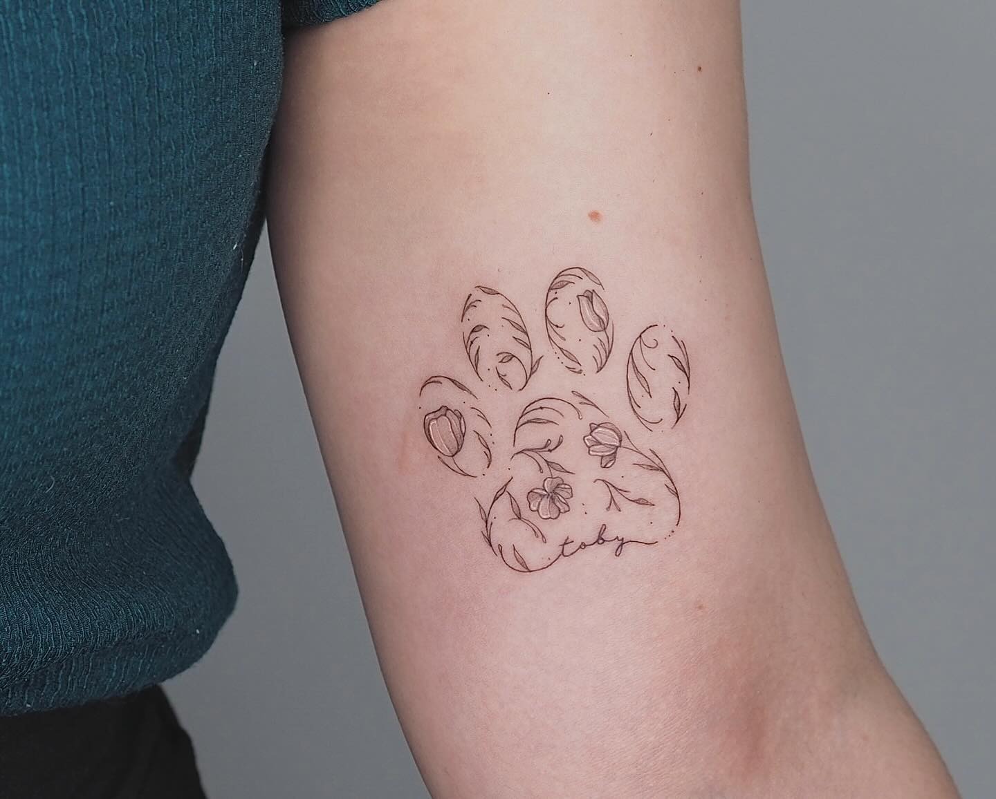 Floral Dog Paw Tattoo Tattoo Design