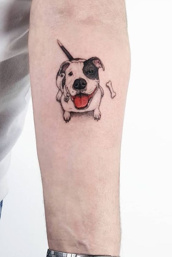 Happy Pup with a Tiny Bone Tattoo Design