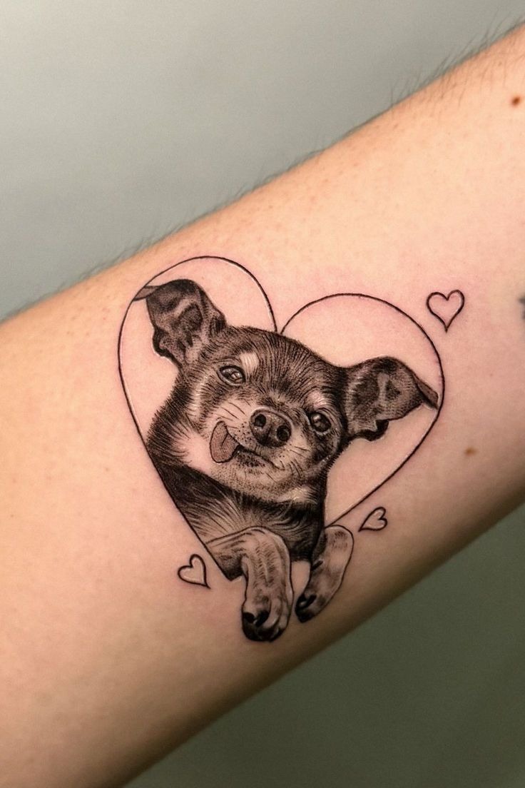 Heart-Framed Smiling Dog with Tongue Out Tattoo Design