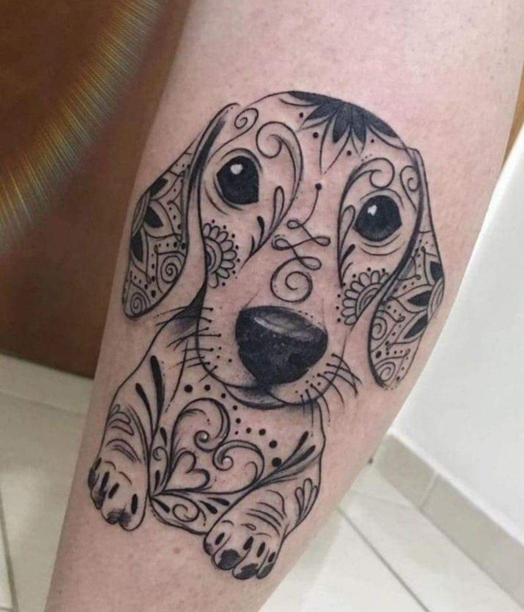 Intricate Dachshund Sugar Skull Style Tattoo Design