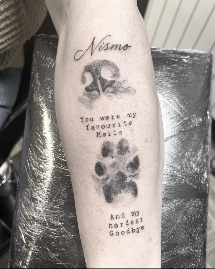 Memorial Paw with Goodbye Quote Tattoo Design