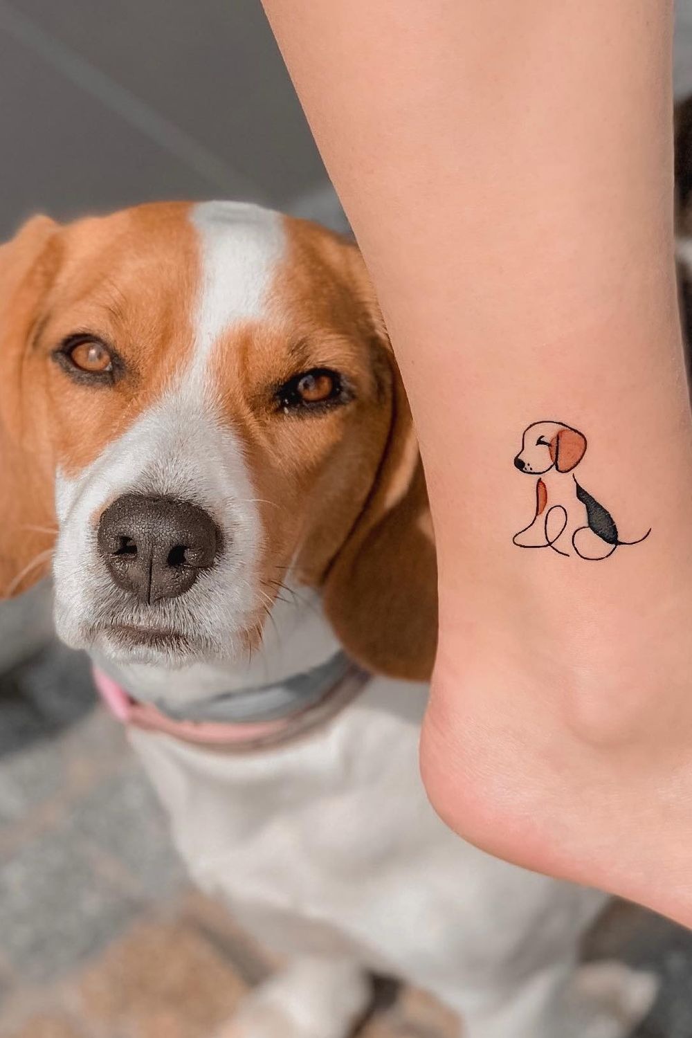 Minimalist Beagle Outline on Ankle Tattoo Design