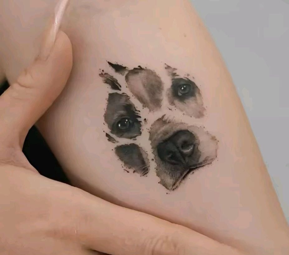 Watercolor Paw Print Dog Face Tattoo Design