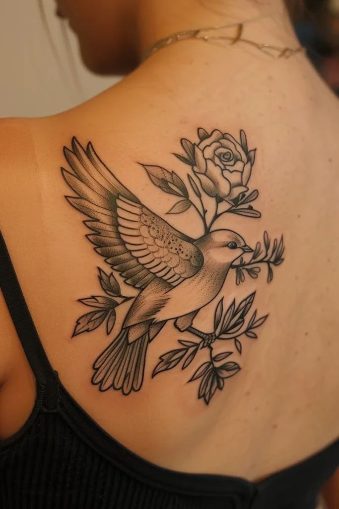 Dove and Rose Back Tattoo Tattoo Design