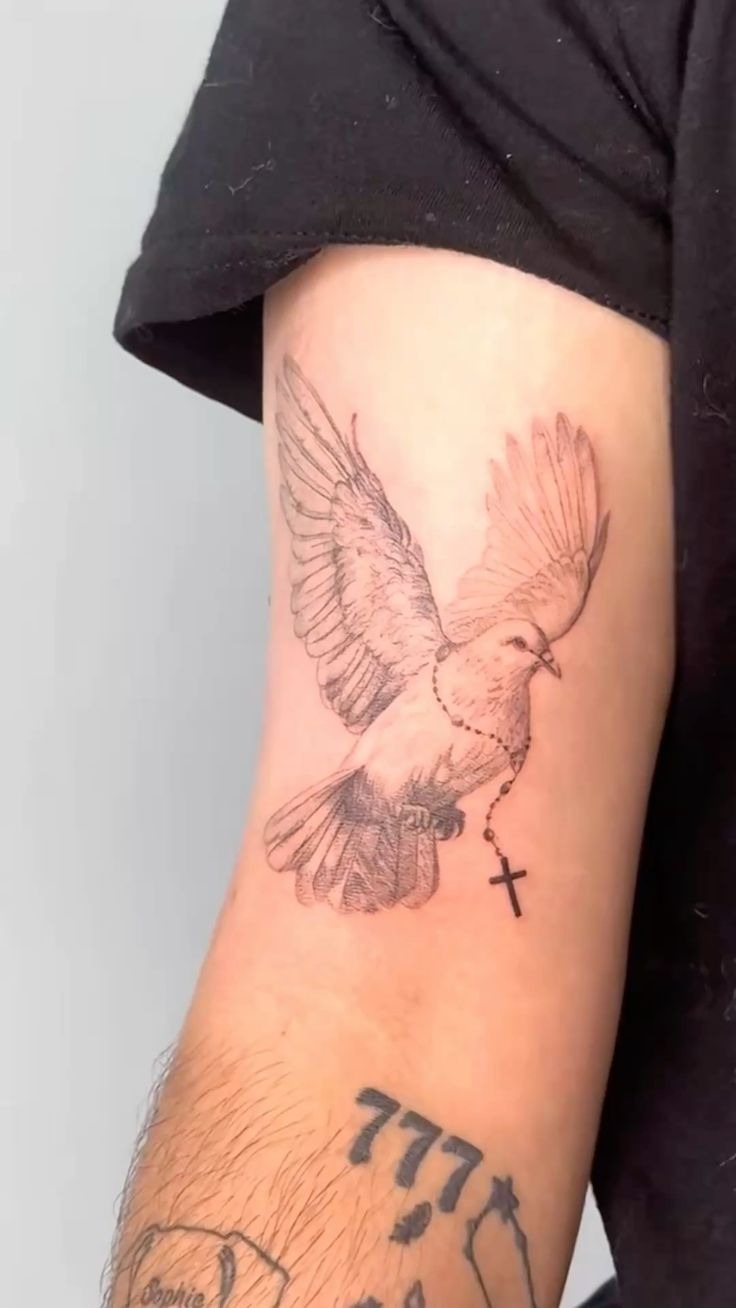Dove With Rosary Arm Tattoo Tattoo Design