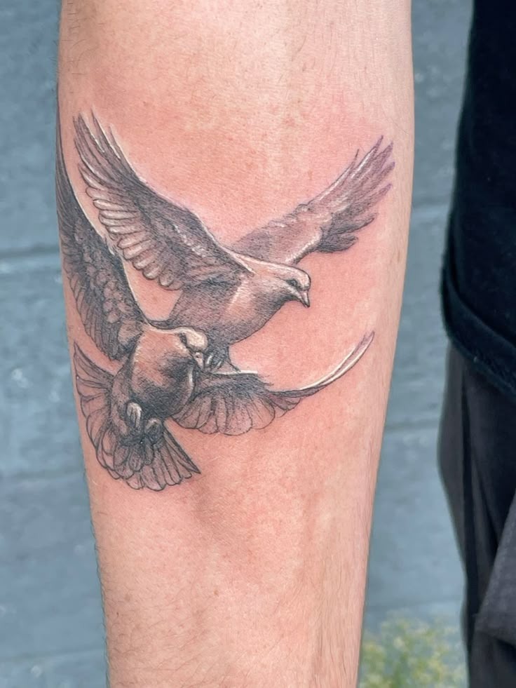 Realistic Two Dove Forearm Tattoo Tattoo Design