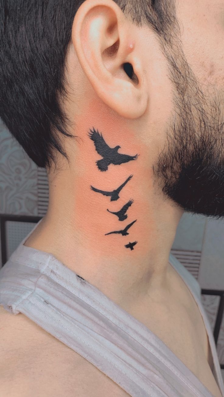 Small Flying Doves Neck Tattoo Tattoo Design