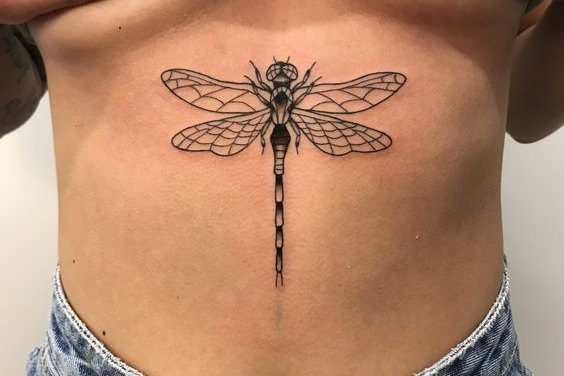 Dynamic and Detailed: Dragonfly with Abstract Elements Tattoo Design