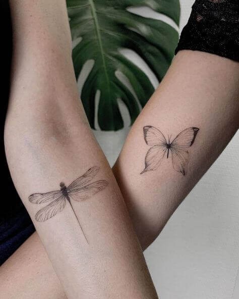 Twin Tattoos: Butterfly and Dragonfly Tattoo Design